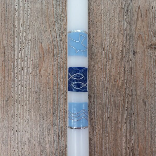 Taufkerze "blau Taube Fisch Welle"