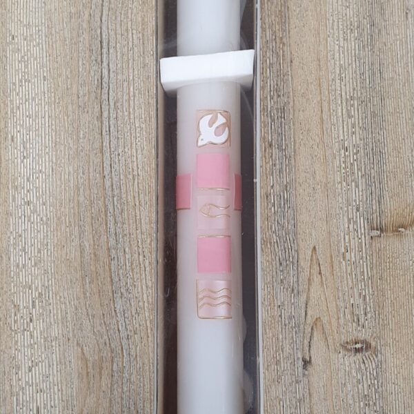 Taufkerze "rosa Taube Kreuz"