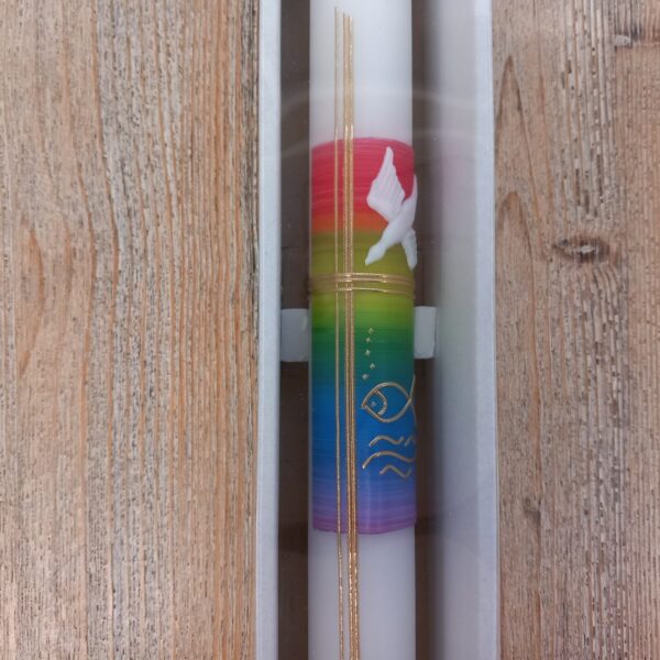 Taufkerze "Regenbogen Taube"